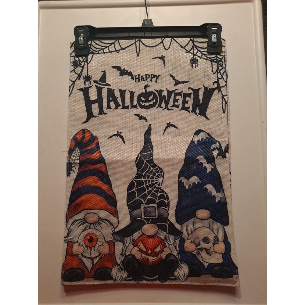 NEW 1pc Double Sided Happy Halloween 3 Spooky Gnomes Garden Flag 12x18